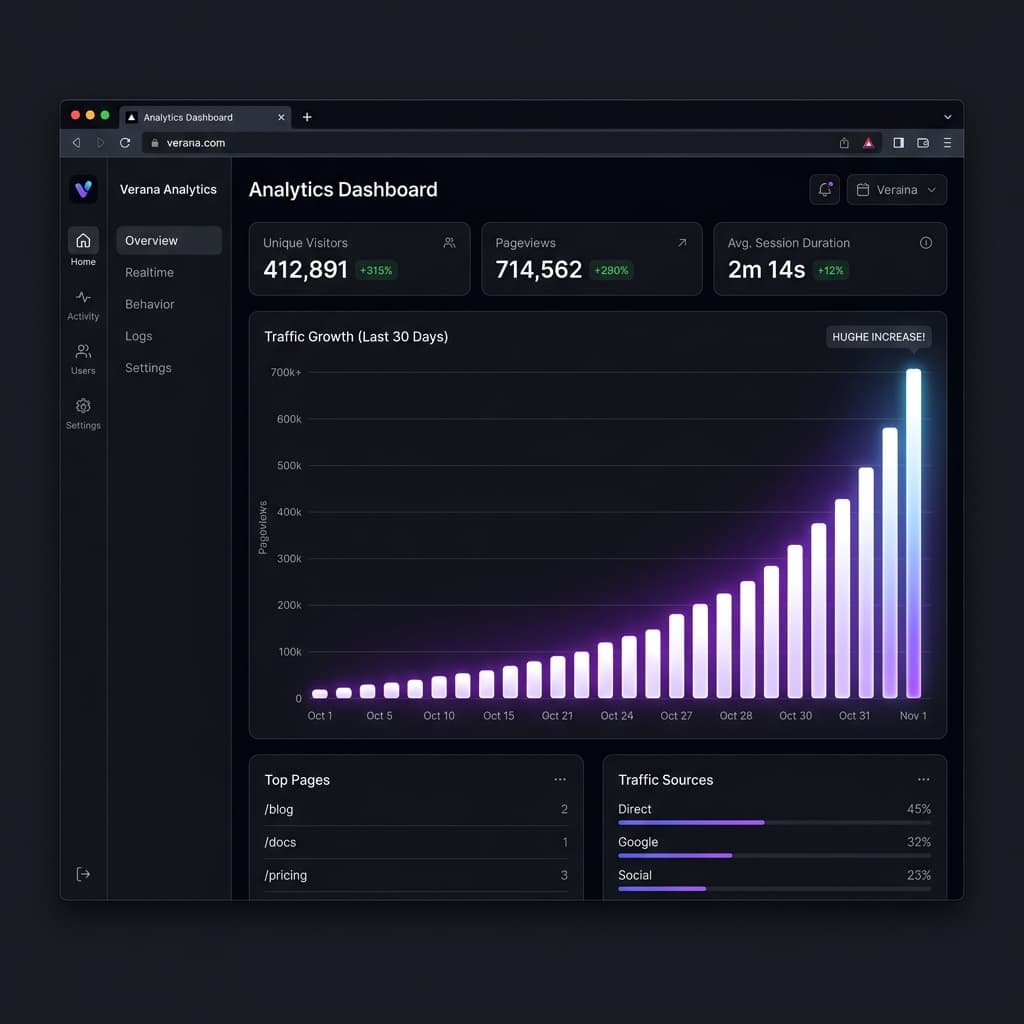Curva de crecimiento en Vercel Analytics